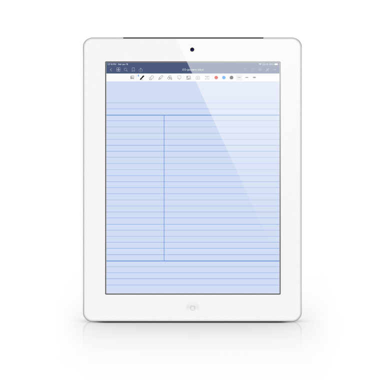 ipad with blue Cornell notes page